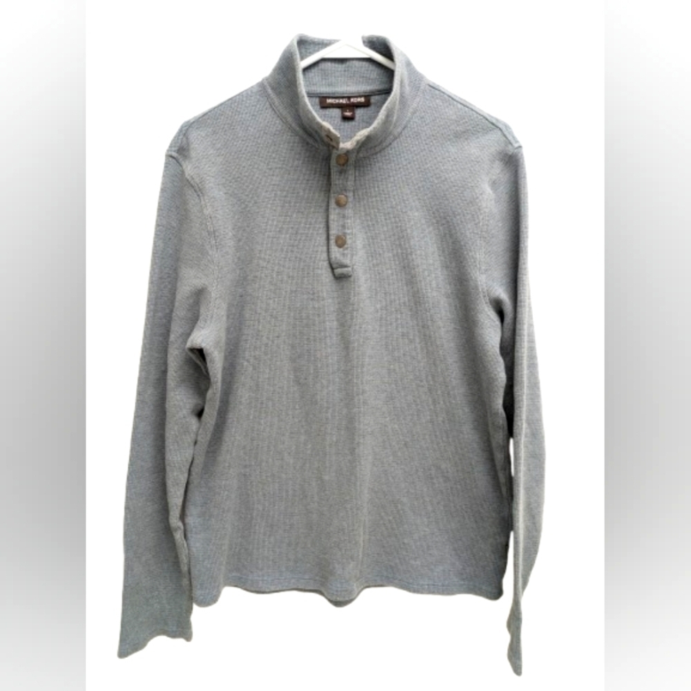 Michael Kors men's pullover gray waffle shirt size L